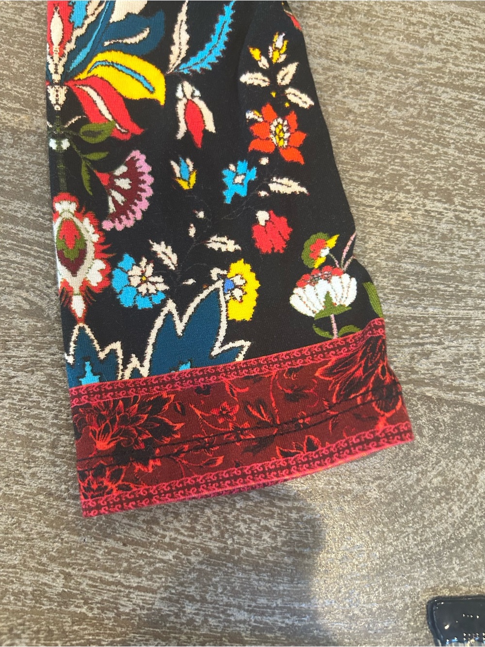 Alice + Olivia Black Midi Dress with Multicolor Floral Embroidery and Red Trim - Picture 6 of 8